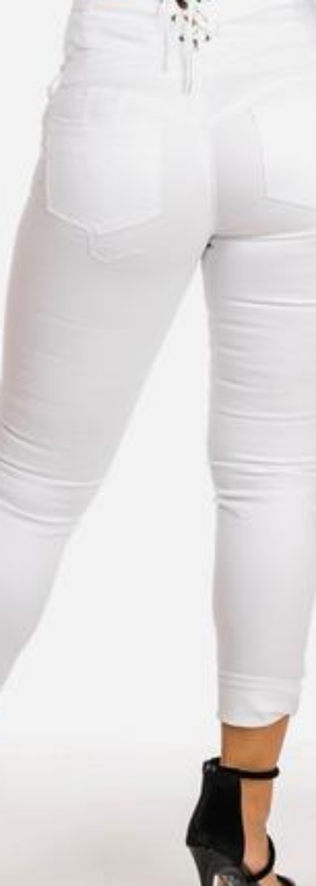 High waist butt lift lace back stretch skinny jean